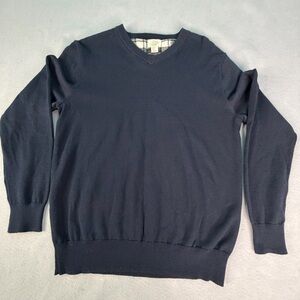 BOWEN & WRIGHT Sweater Men’s Medium Navy Blue V-Neck Knitted Pullover Preppy